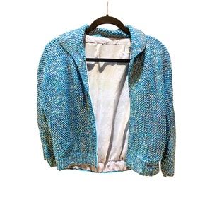Vintage Blue knit Sequin  cropped Open Jacket